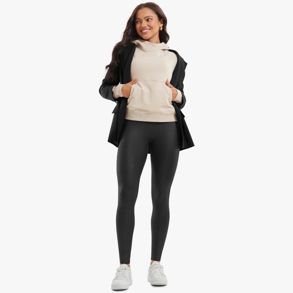CRZ Yoga High-Waist Matte Butter Luxe Black Faux Leather  Leggings Med. NWT - Picture 3 of 9